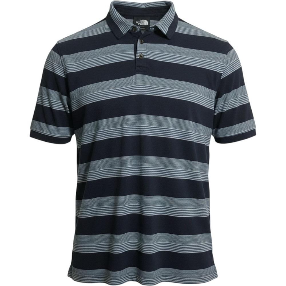 The North‎ Face Polo Shirt Mens Large Blue Striped Short Sleeve Pocket Gorpcore